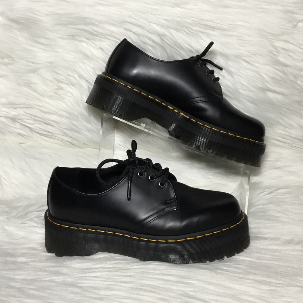 Dr. Martens 1461 Quad Polished Smooth Leather Platform Shoes, Black, EUR 41